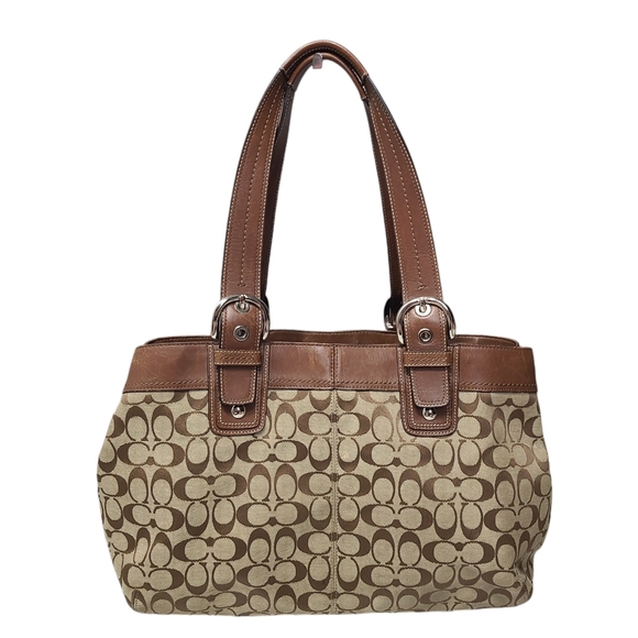 Coach Soho Large Signature Pleated Tote Brown Tan - Picture 5 of 10